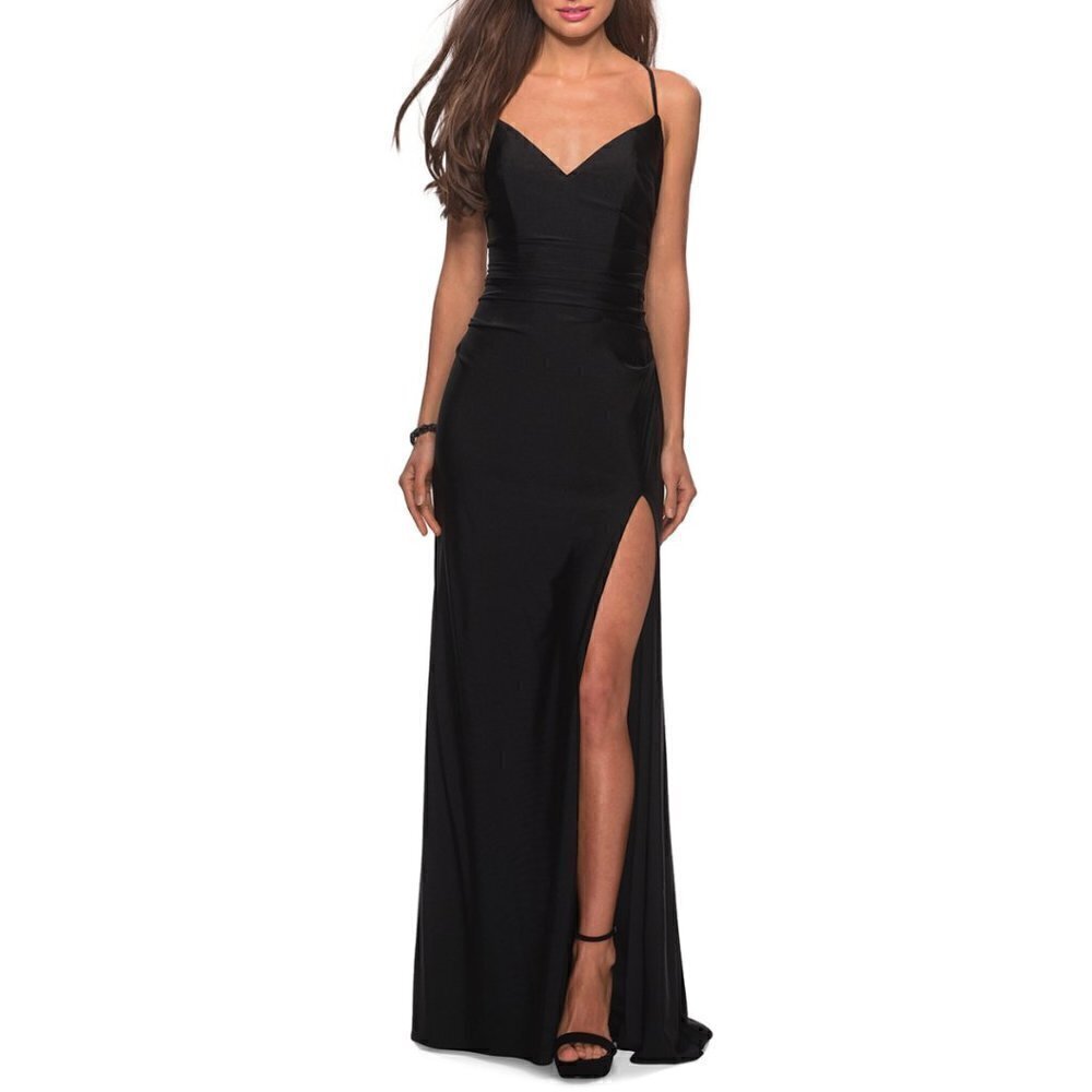 LA Femme Black Leg Slit Gown Style 28206 Size 10
